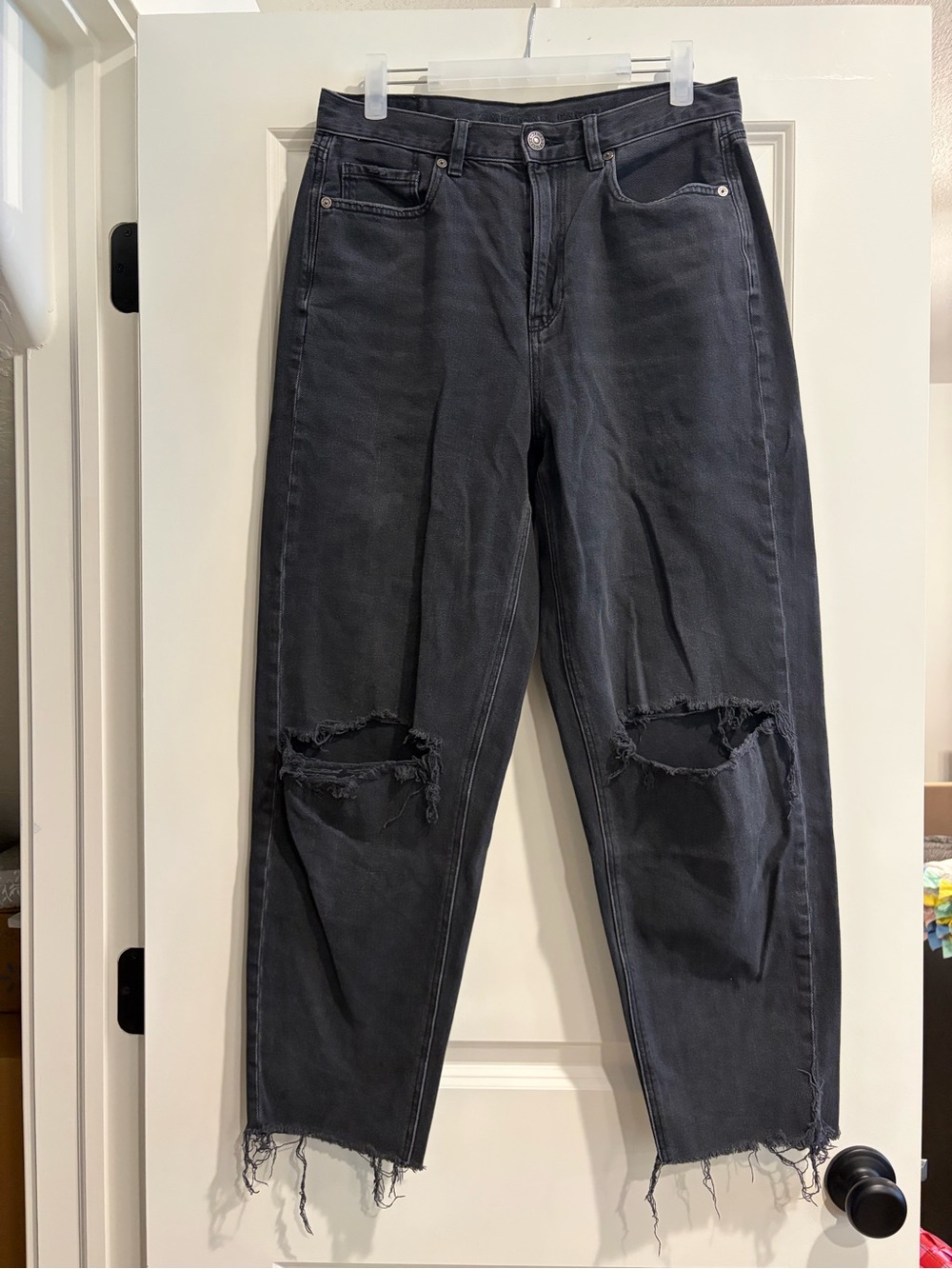 American Eagle Black Ripped Mom Jeans